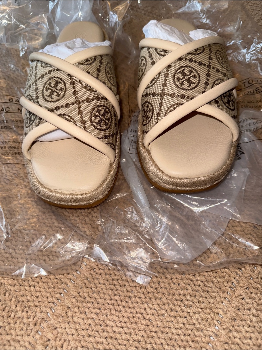 Tory Burch T Monogram Crisscross Espadrille Slide Sandals - Picture 5 of 12